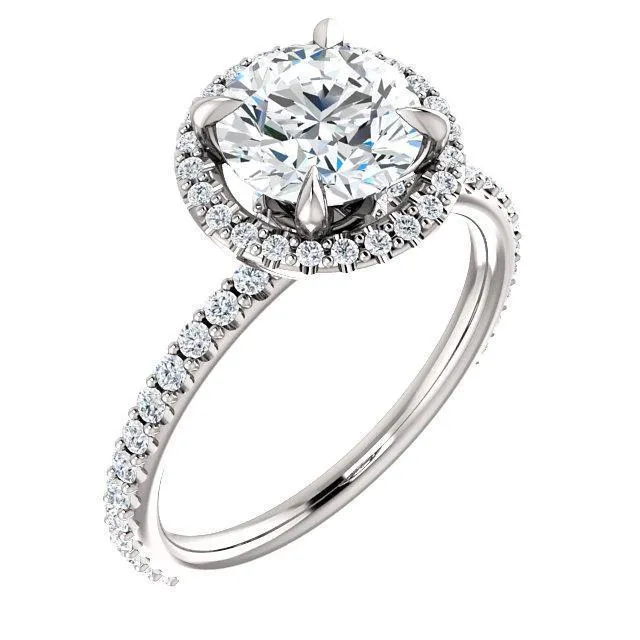 Round Center Stone Diamond Accent Ice Halo Collar Ring