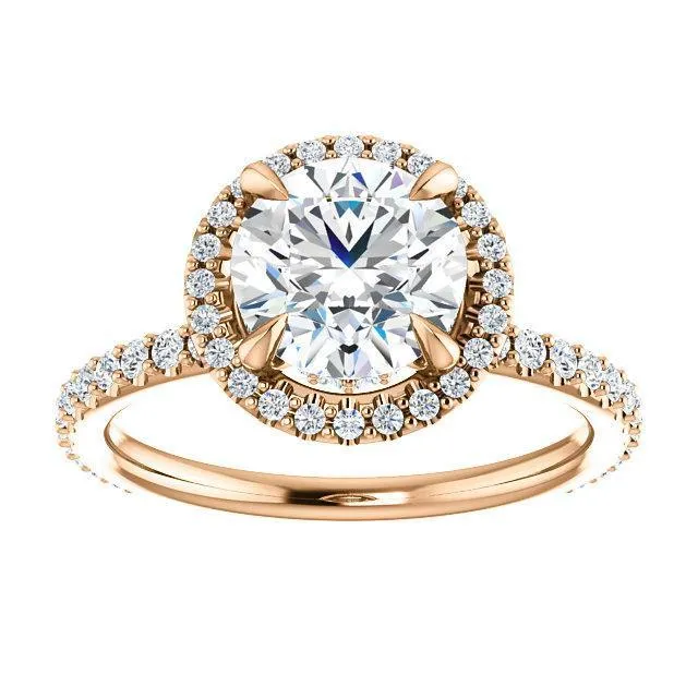 Round Center Stone Diamond Accent Ice Halo Collar Ring
