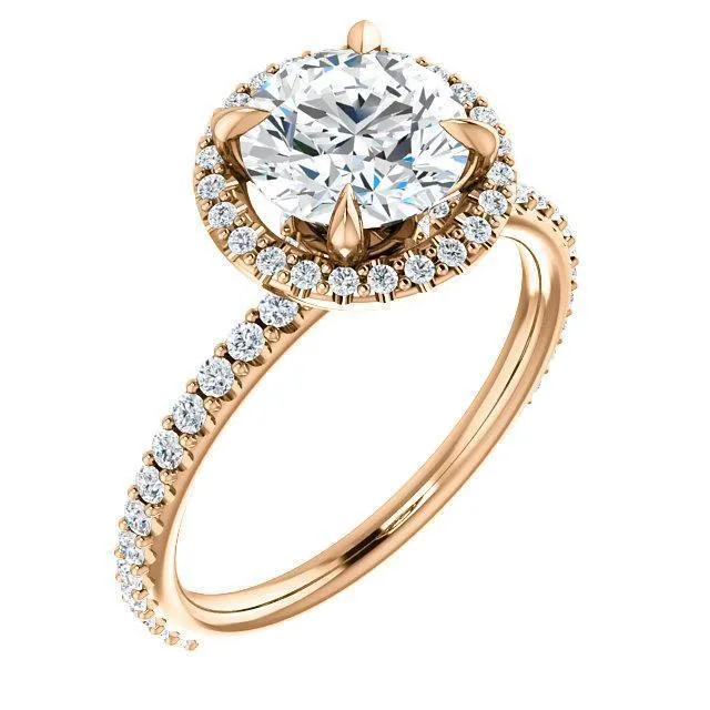 Round Center Stone Diamond Accent Ice Halo Collar Ring