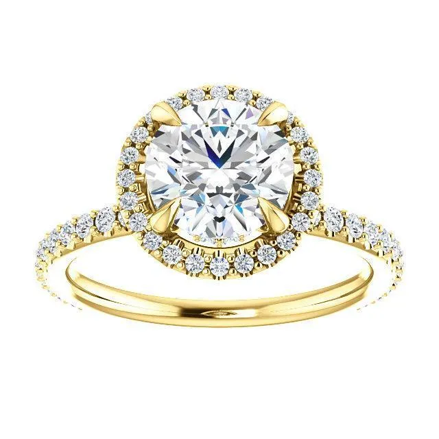 Round Center Stone Diamond Accent Ice Halo Collar Ring