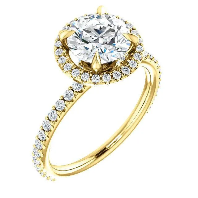 Round Center Stone Diamond Accent Ice Halo Collar Ring