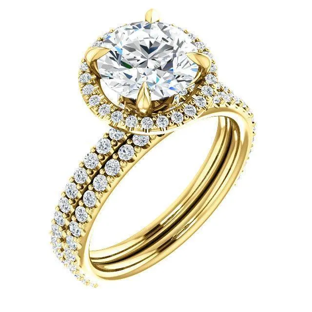 Round Center Stone Diamond Accent Ice Halo Collar Ring
