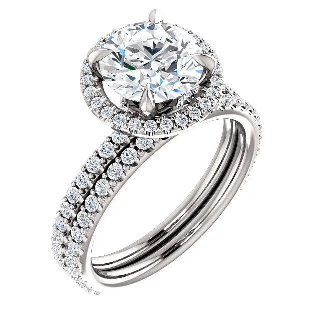 Round Center Stone Diamond Accent Ice Halo Collar Ring