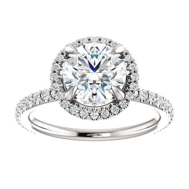Round Center Stone Diamond Accent Ice Halo Collar Ring