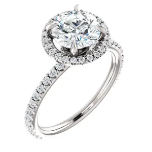Round Center Stone Diamond Accent Ice Halo Collar Ring