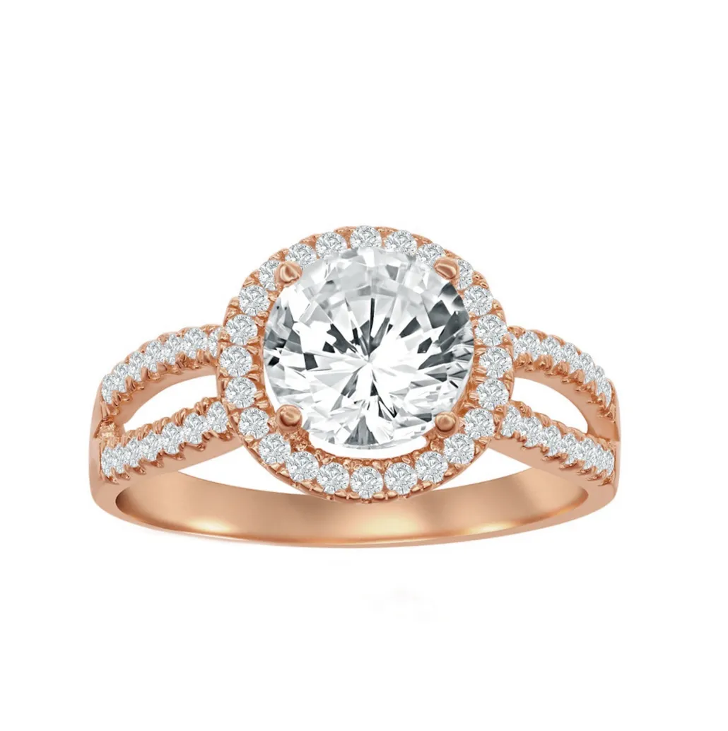 Round Halo Split Shank Ring