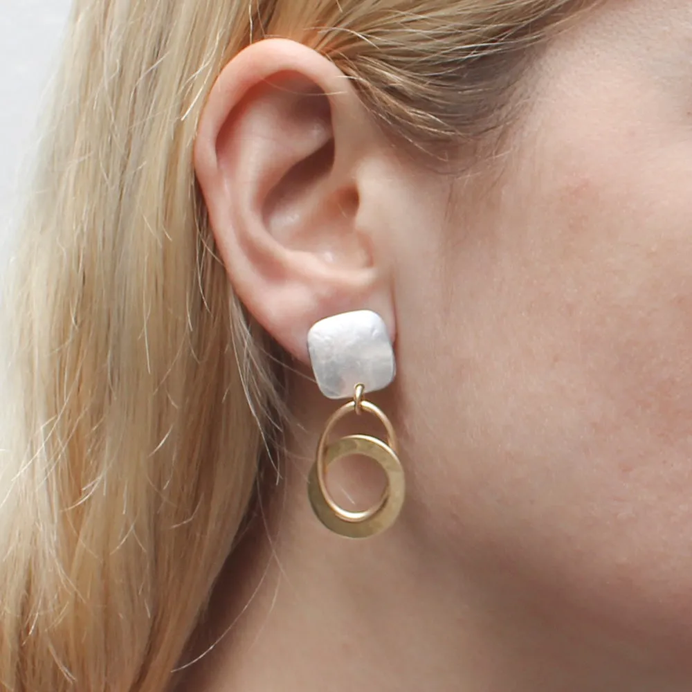 Rounded Square with Interlocking Rings Earring