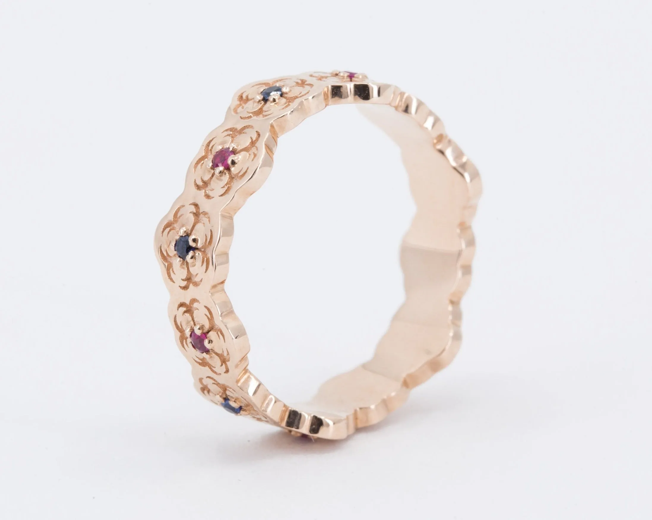 Sakura Wedding Ring with Sapphires and Rubies