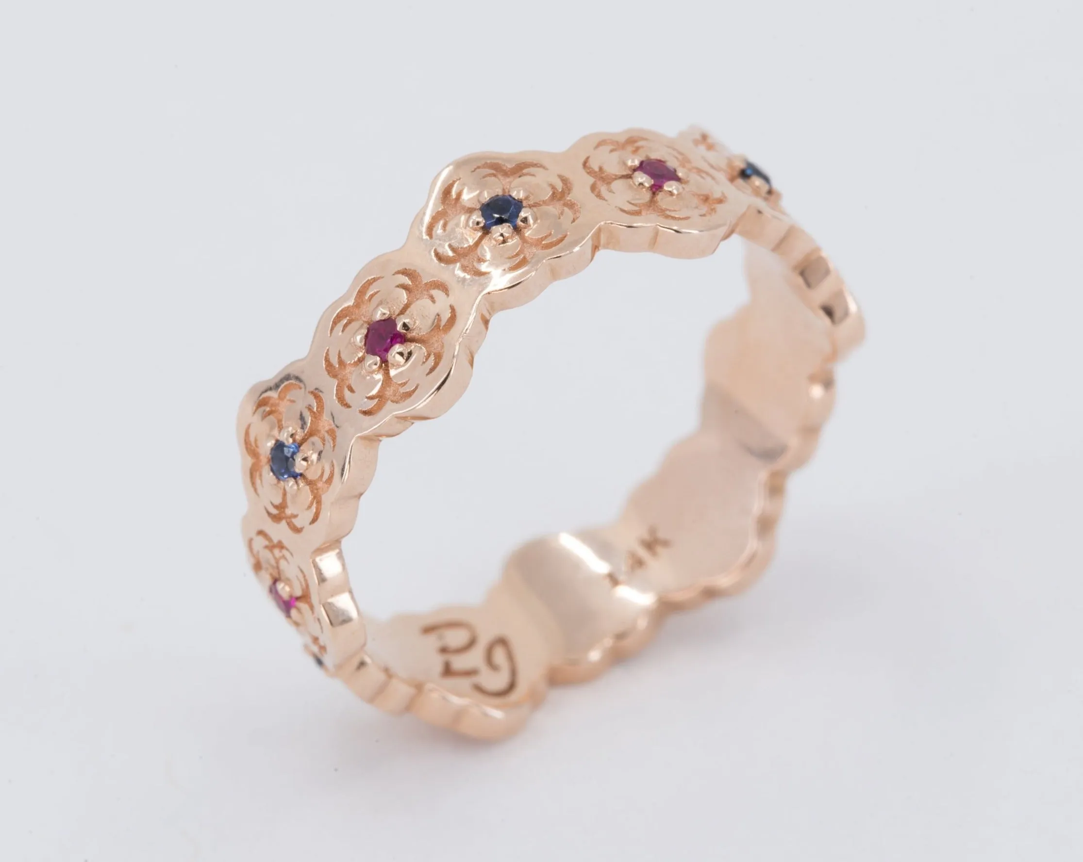 Sakura Wedding Ring with Sapphires and Rubies