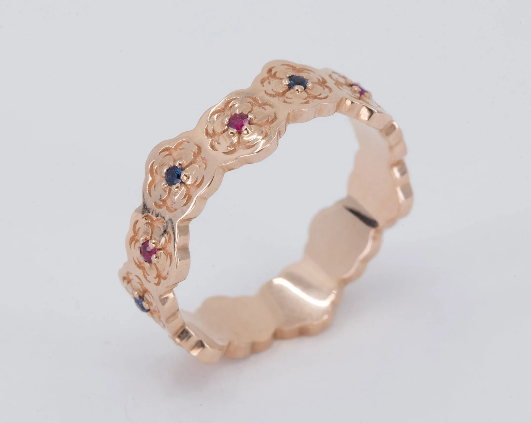 Sakura Wedding Ring with Sapphires and Rubies