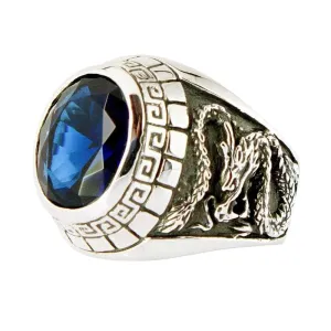 Sapphire Japanese Tiger Dragon Sterling Silver Men's Ring
