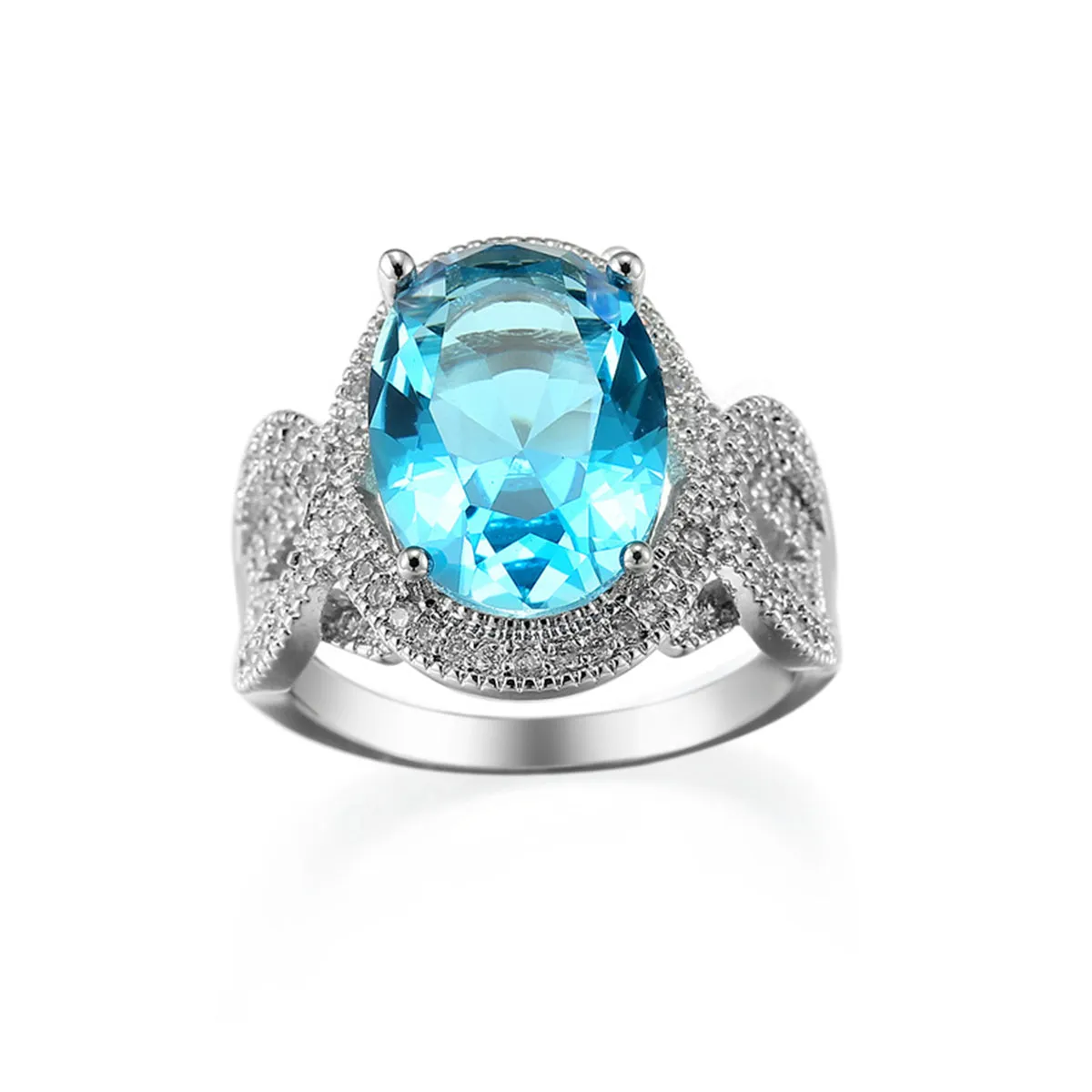 Sea Blue Crystal & Cubic Zirconia Oval-Cut Ring