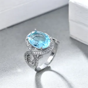 Sea Blue Crystal & Cubic Zirconia Oval-Cut Ring