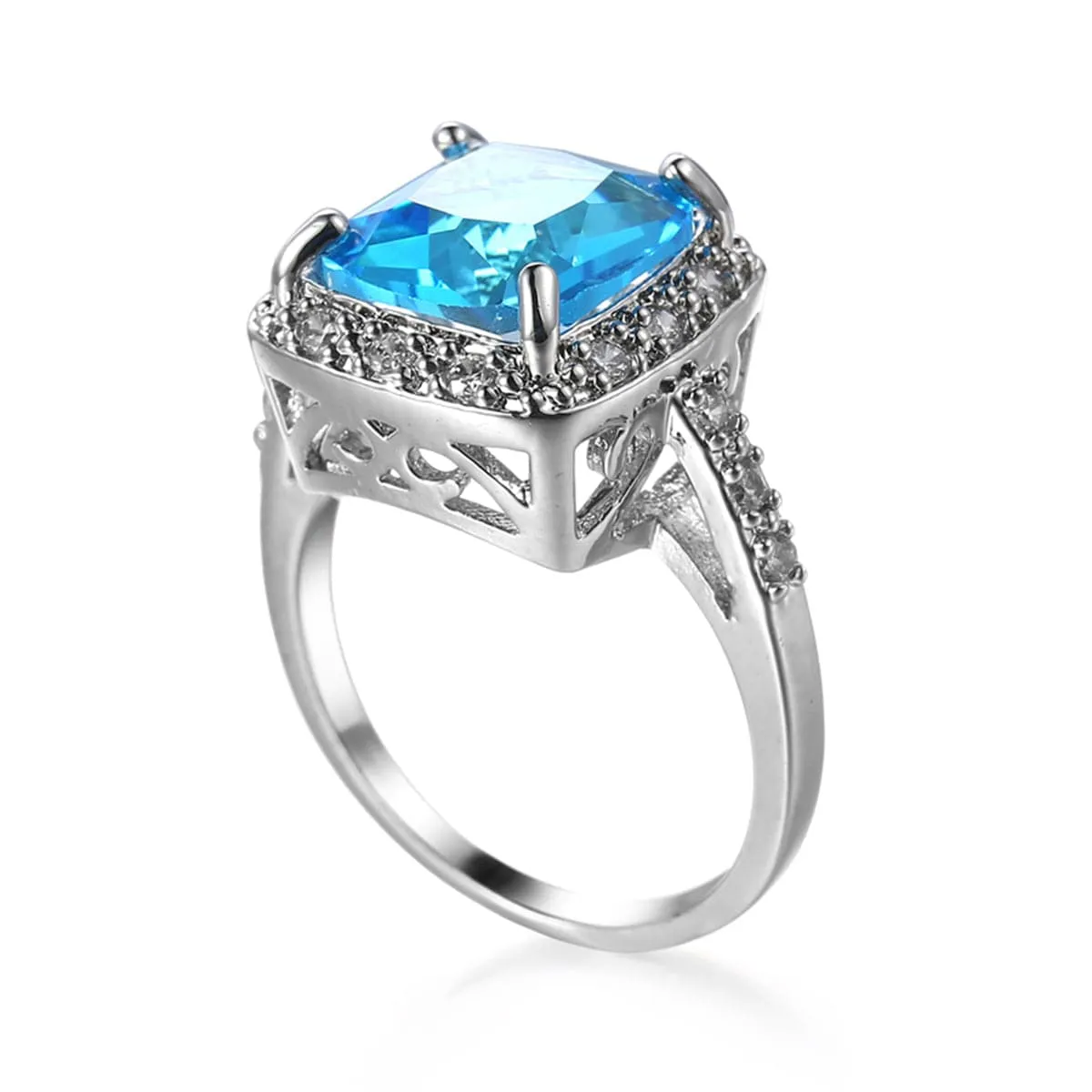 Sea Blue Crystal & Cubic Zirconia Ring