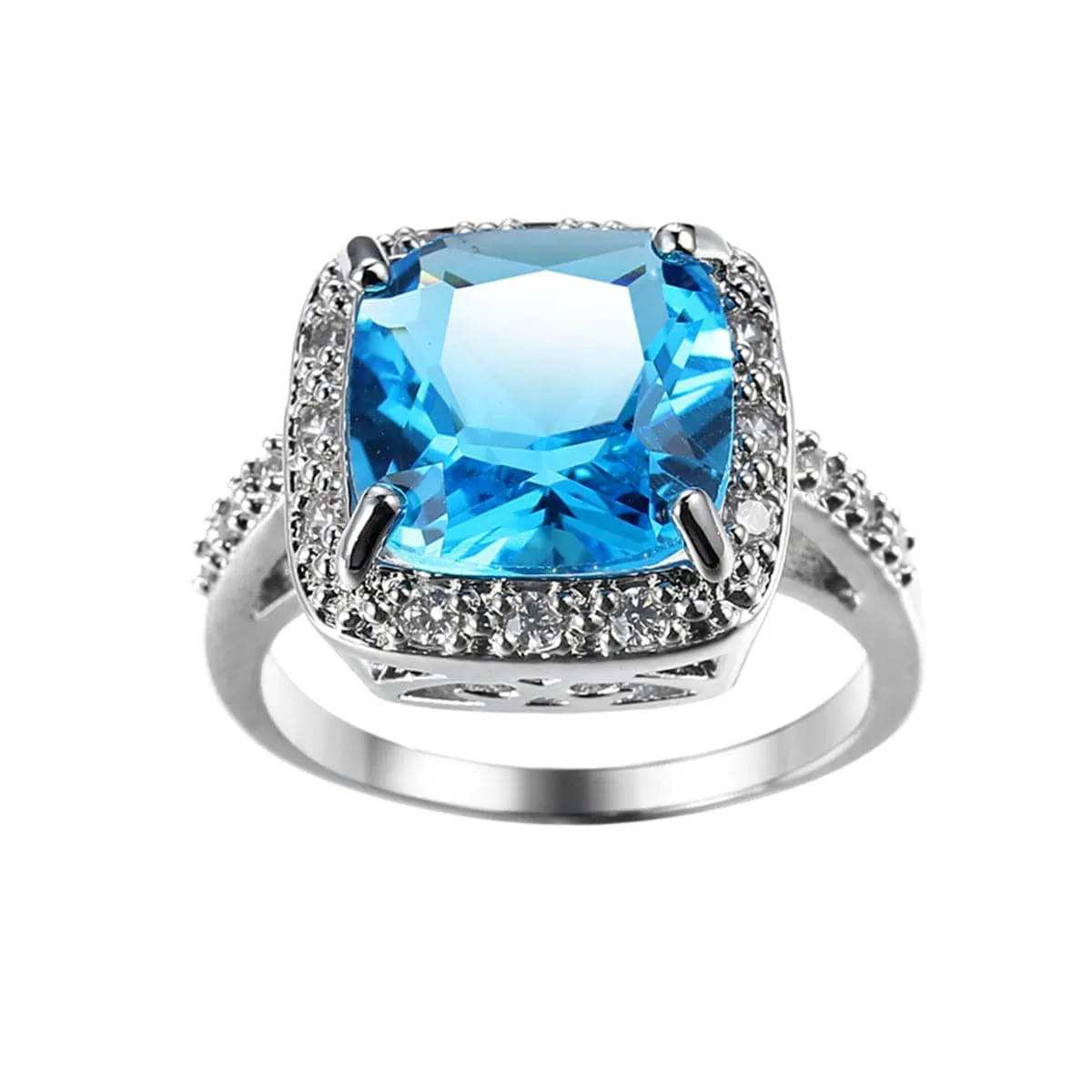 Sea Blue Crystal & Cubic Zirconia Ring