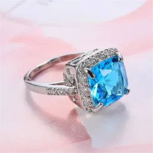 Sea Blue Crystal & Cubic Zirconia Ring