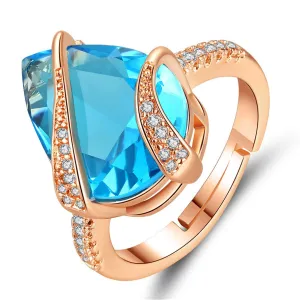 Sea Blue Crystal & Cubic Zirconia Teardrop Adjustable Ring