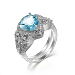 Sea Blue Crystal & Cubic Zirconia Teardrop-Cut Ring