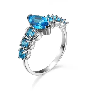 Sea Blue Crystal & Silver-Plated Marquise Ring
