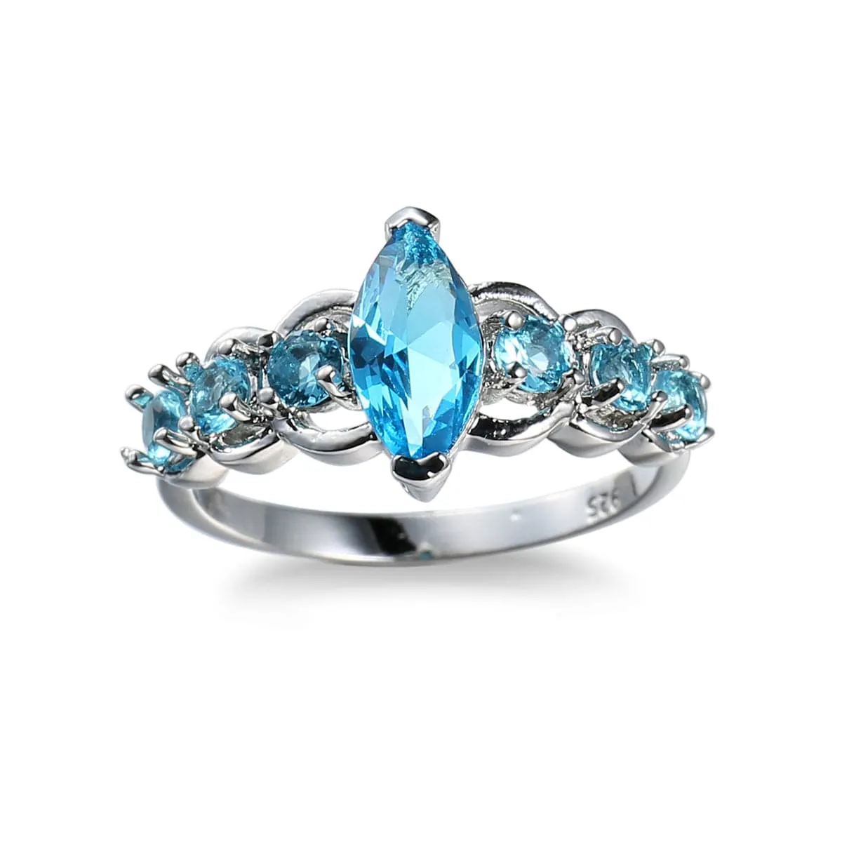 Sea Blue Crystal & Silver-Plated Marquise Ring