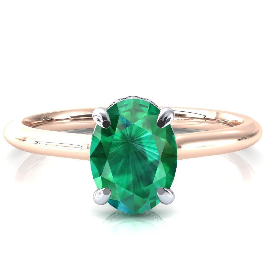 Secret Oval Emerald 4 Prong Floating Halo Engagement Ring