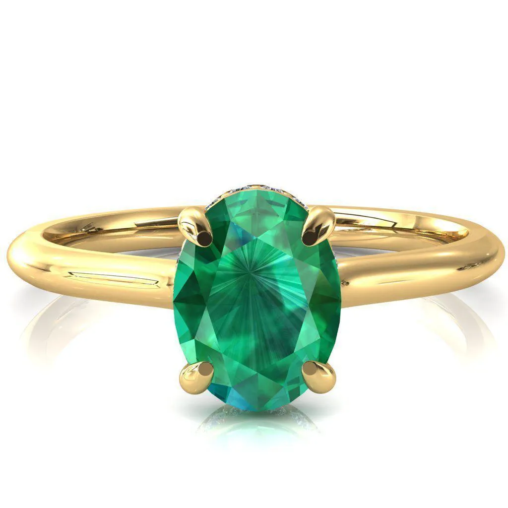 Secret Oval Emerald 4 Prong Floating Halo Engagement Ring