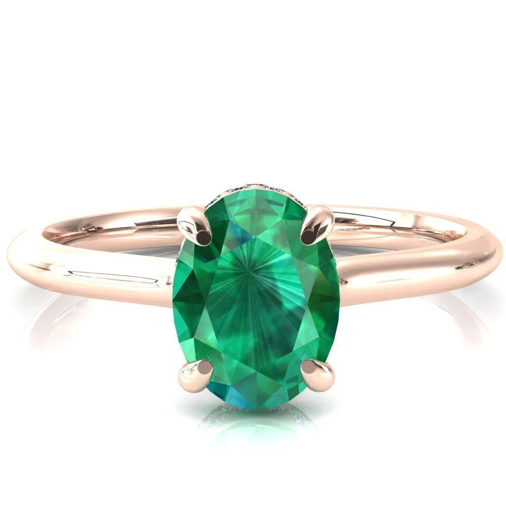 Secret Oval Emerald 4 Prong Floating Halo Engagement Ring