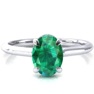 Secret Oval Emerald 4 Prong Floating Halo Engagement Ring