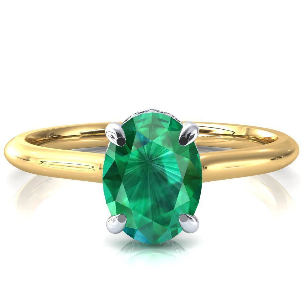 Secret Oval Emerald 4 Prong Floating Halo Engagement Ring