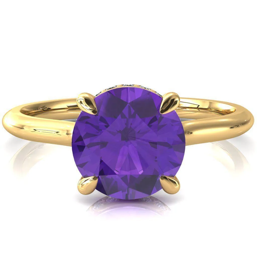 Secret Round Amethyst 4 Prong Floating Halo Engagement Ring
