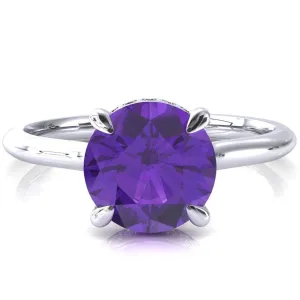 Secret Round Amethyst 4 Prong Floating Halo Engagement Ring