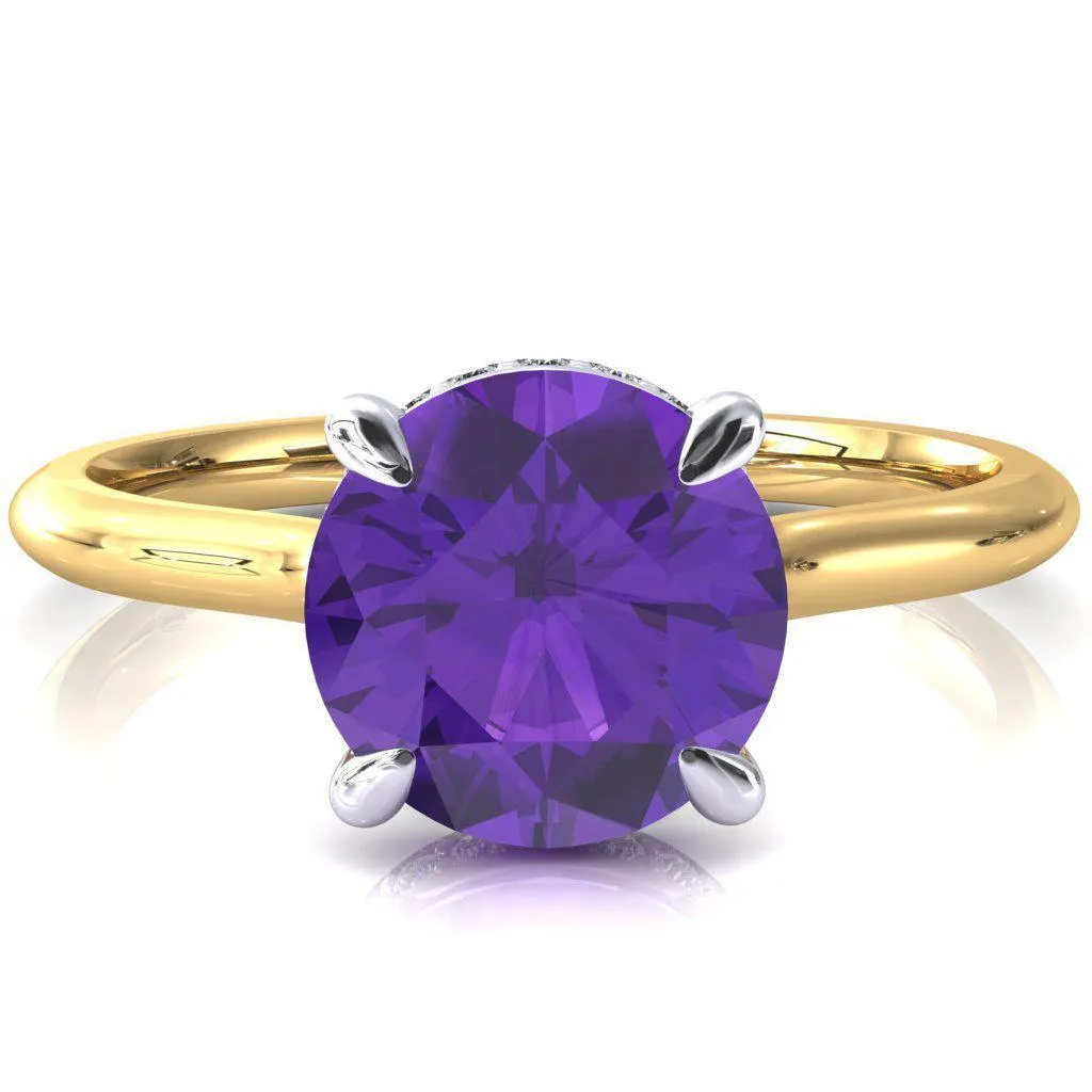 Secret Round Amethyst 4 Prong Floating Halo Engagement Ring