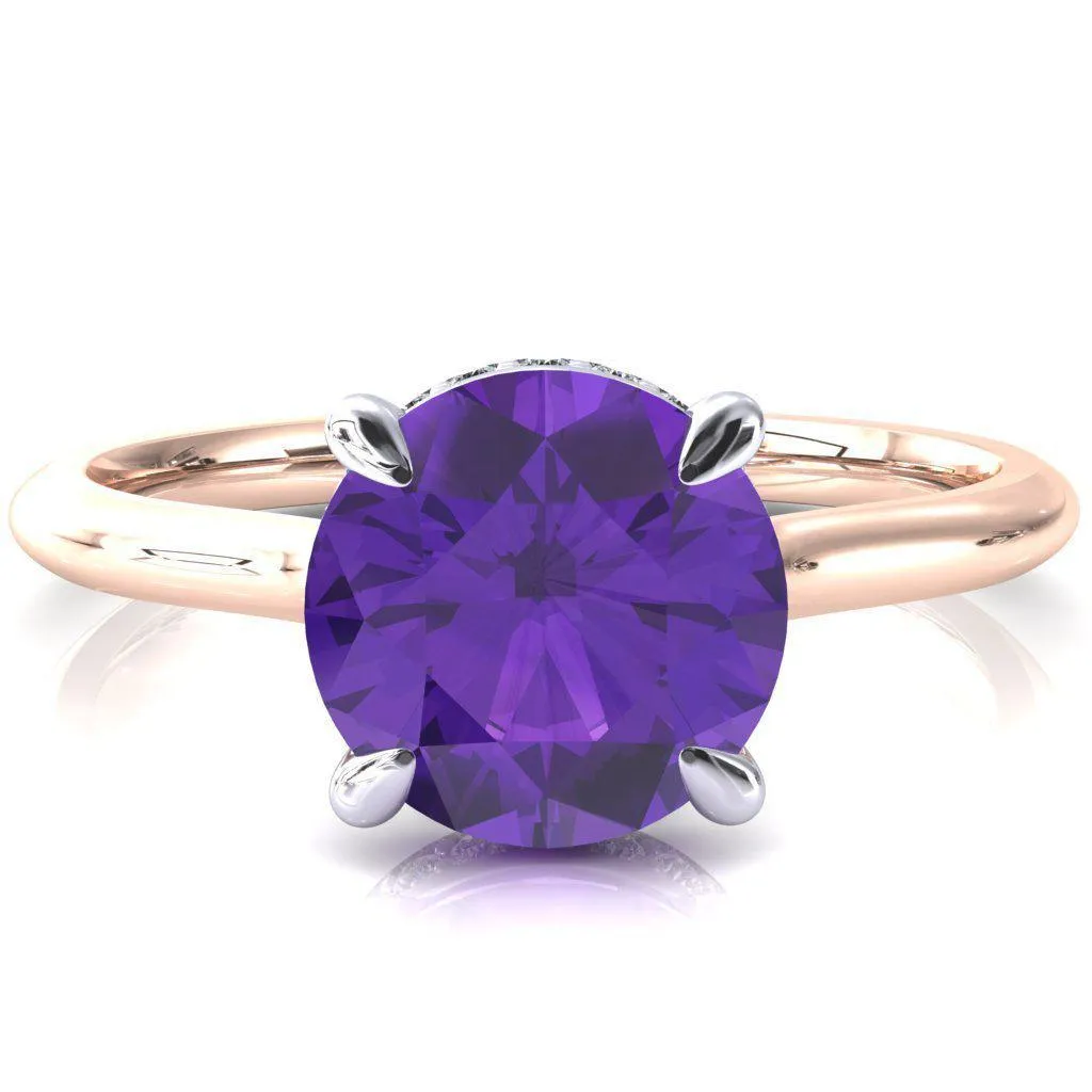 Secret Round Amethyst 4 Prong Floating Halo Engagement Ring