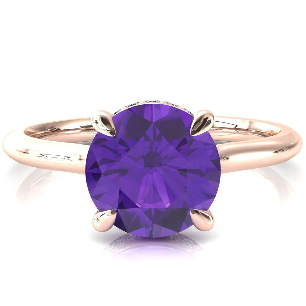 Secret Round Amethyst 4 Prong Floating Halo Engagement Ring
