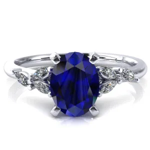 Sigrid Oval Blue Sapphire 4 Prong Marquise Diamond Side Ring
