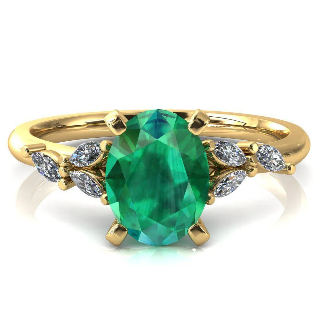 Sigrid Oval Emerald 4 Prong Marquise Diamond Side Ring
