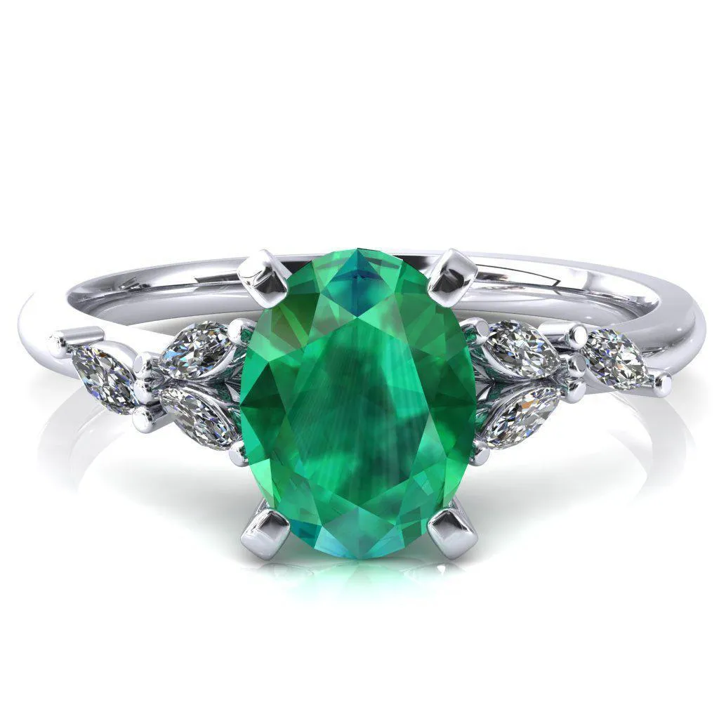 Sigrid Oval Emerald 4 Prong Marquise Diamond Side Ring