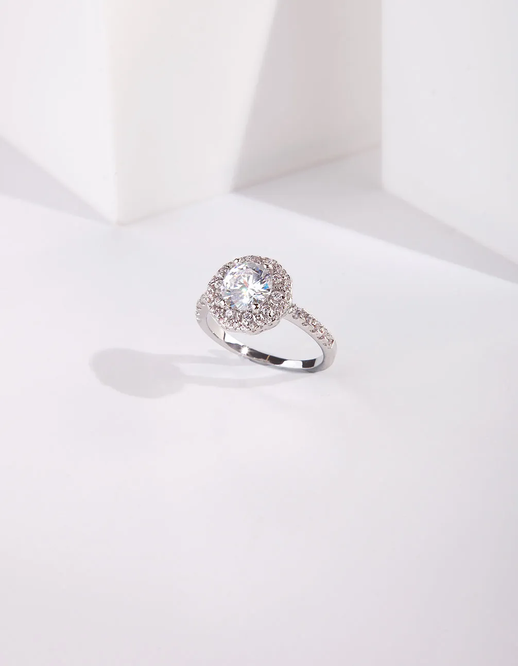 Silver Cubic Zirconia Surround Engagement Ring