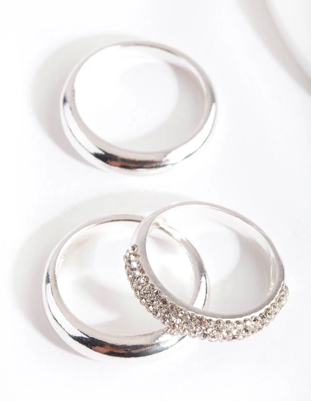 Silver Curve Band Diamante Ring Pack