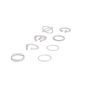 Silver Diamante Fine Mix Ring 8-Pack
