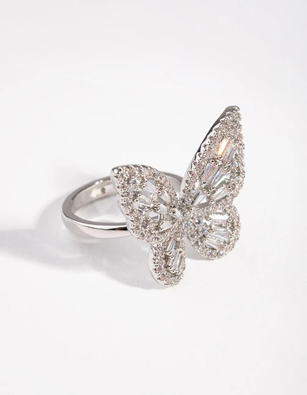 Silver Diamond Simulant Butterfly Ring