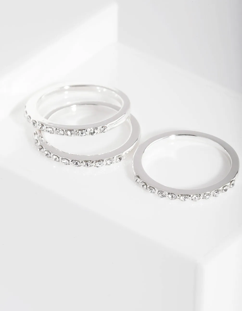 Silver Diamond Simulant Thin Ring Set