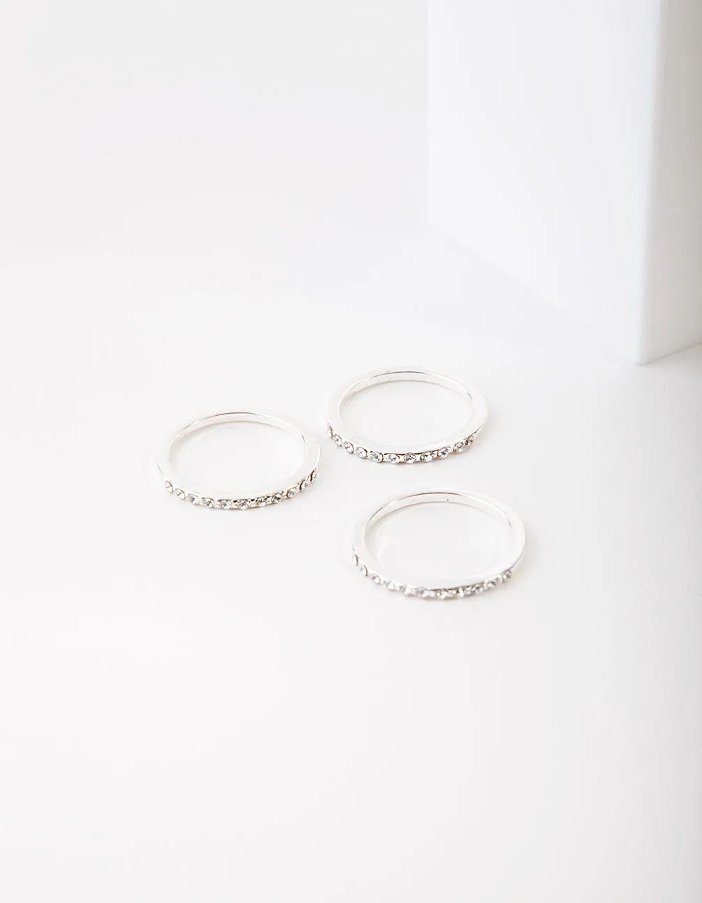 Silver Diamond Simulant Thin Ring Set