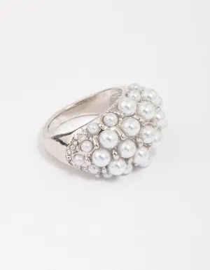 Silver Dome Pearl Cocktail Ring