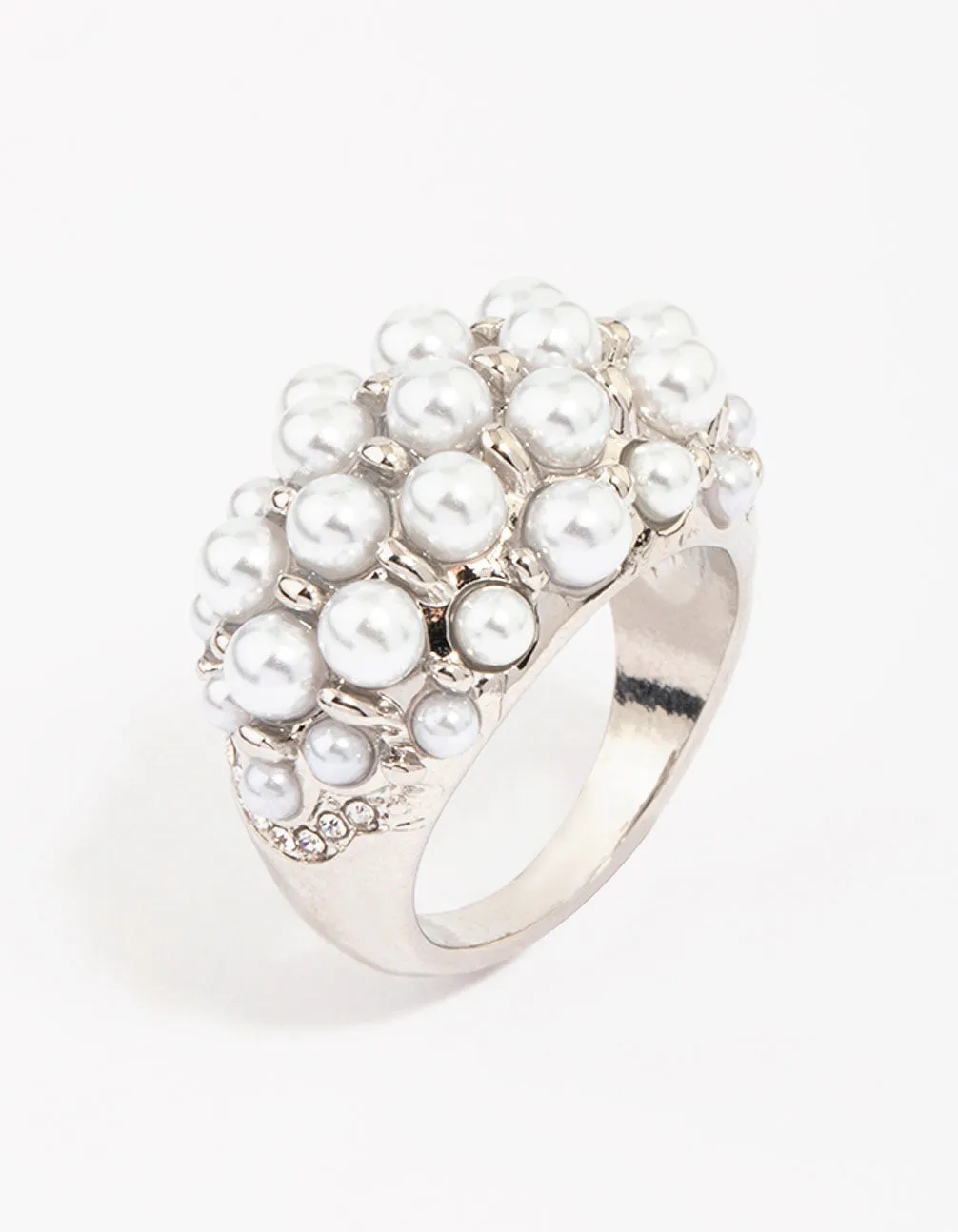 Silver Dome Pearl Cocktail Ring