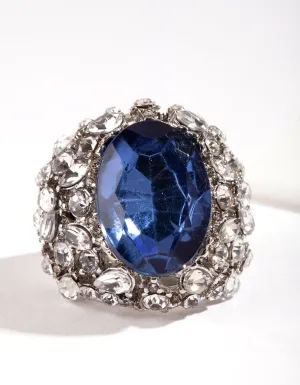 Silver Large Mix Diamante Ring