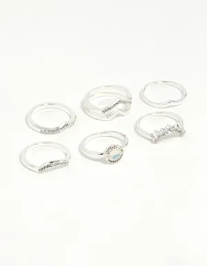 Silver Multi Shape Synthetic Opal Ring Pack