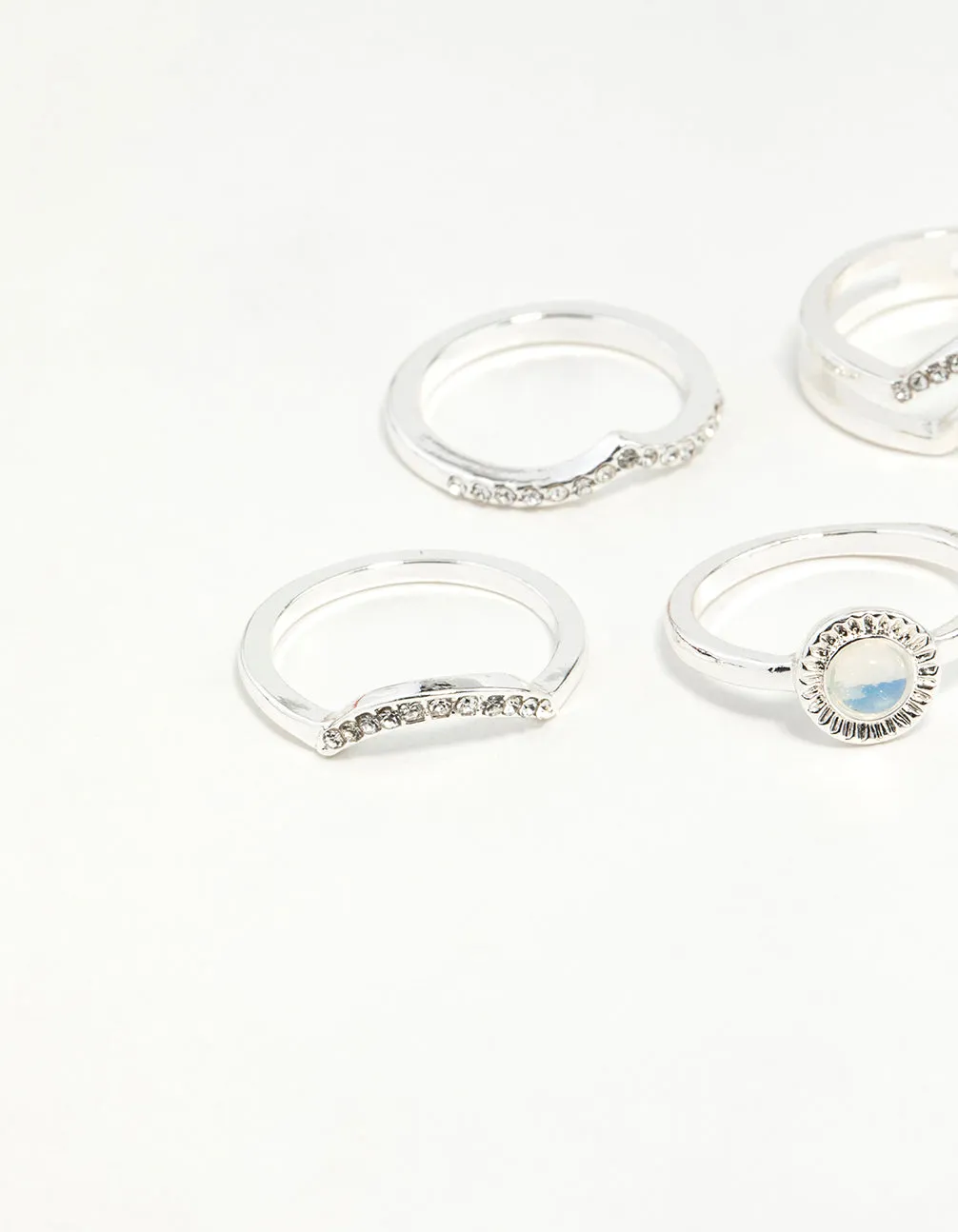 Silver Multi Shape Synthetic Opal Ring Pack