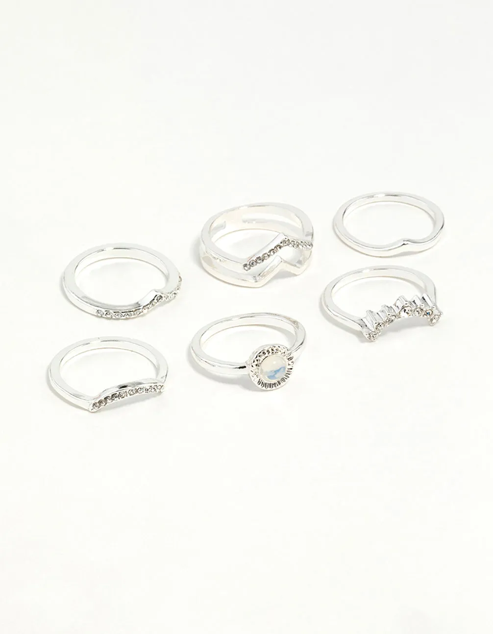 Silver Multi Shape Synthetic Opal Ring Pack