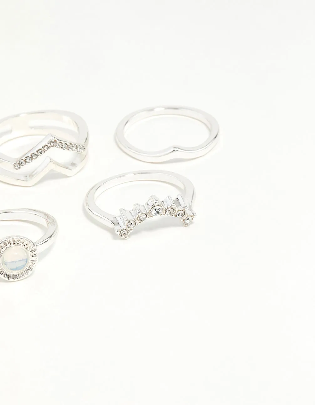 Silver Multi Shape Synthetic Opal Ring Pack
